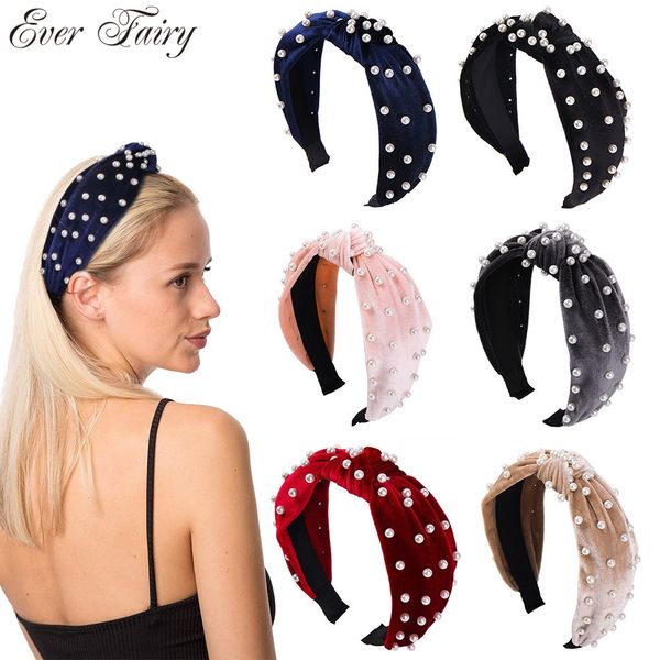 

new fashion ladies velvet knot wide hairband women korean style solid pearl hairbands girl hair accessories hair bands for women