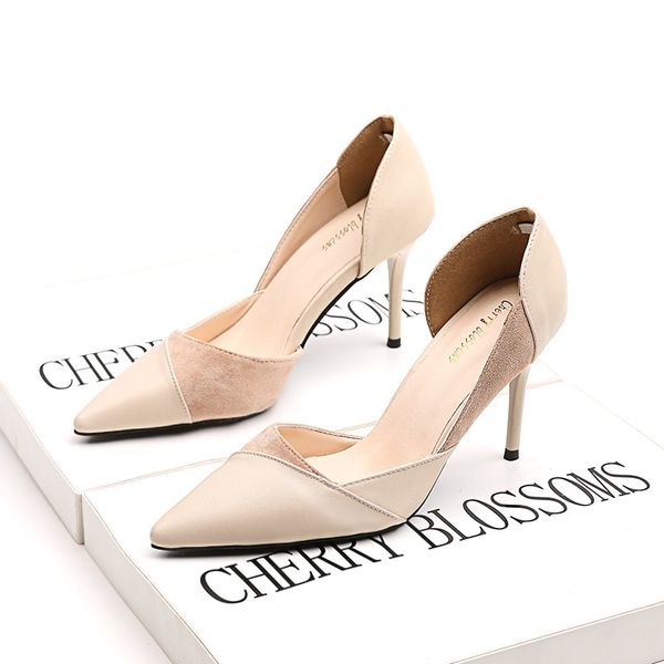 

shallow patchwork high heel stilettos mature women shoes upscale office lady pointed toe thin heels pumps brand back zapatos2019, Black