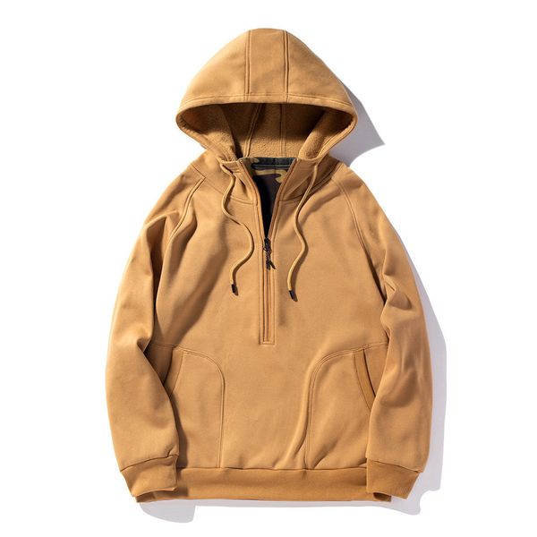 

oeak 2019 new half-zip pullover mens hoodies coat men winter warm fleece streetwear hooded sweatshirt men hip hop man hoodie, Black