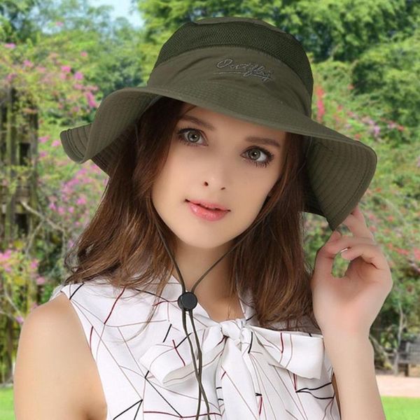 

summer outdoor wide brim uv protection sun cap boonie hat with chin cord, Blue;gray