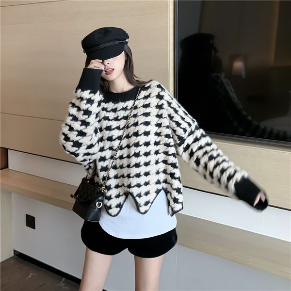 

sweater women 2020 new fashion net red autumn winter wave irregular hem alternative knitted pullover loose casual z013, White;black