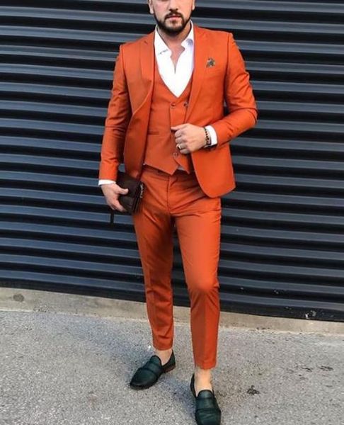 

orange men suits one button peaked lapel wedding suits for men tuxedos three pieces blazer (jacket+pants+vest, White;black