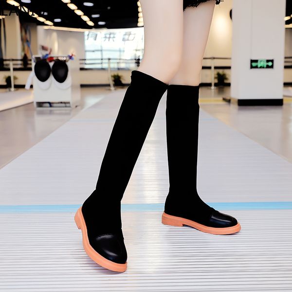 

women over-the-knee boots shoes women platform casual flats snow thigh high boots shoes mujer zapatos plus size 35-40 &574, Black