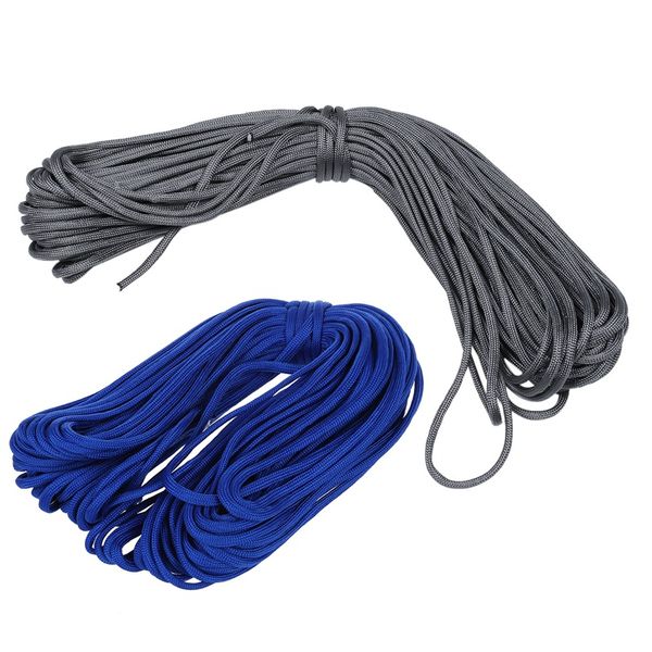 

2 pcs 100ft 7 strand 550 survival bushcraft paracord parachute cord lanyard type iii - grey & blue