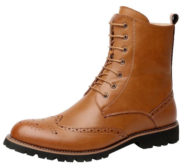 

designer martin boots men outdoor long travelling boots lace-up wedges quality warm microfiber inner em, Black