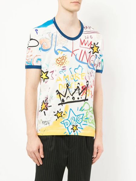

Popular logo men 039 t hirt pring ummer new graffiti monogram print fa hion ca ual t hirt trend