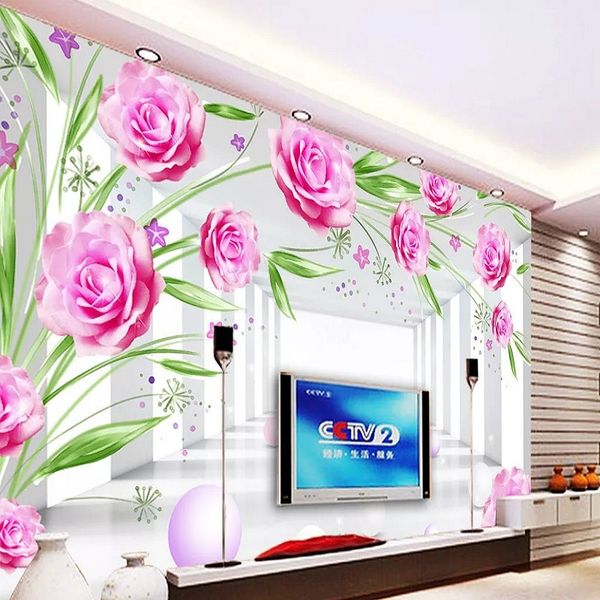 

пользовательский большая настенная 3d обои современного творческий 3d расширение пространства коридор роза tv задняя стена декор глубоко 5d