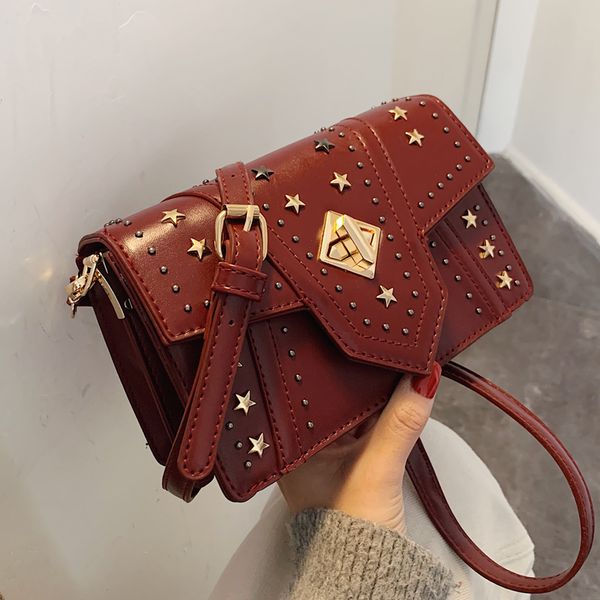 

rivet square crossbody bag for women 2020 fashion pu leather star handbag lock shoulder messenger bags