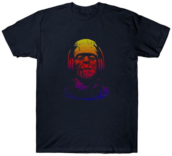 

frankenstein t shirt dj ear phones vintage retro film movie hammer horror, White;black