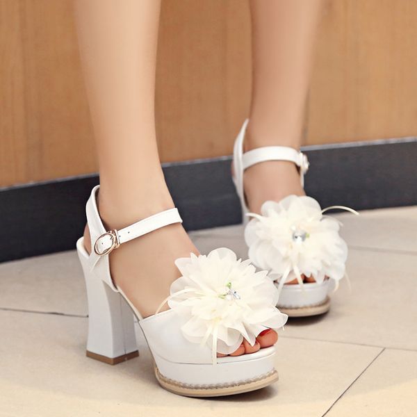 

lapolaka fashion 2020 big size 32-43 chunky high heels sweet flower sandals woman shoes platform ins shoes women, Black