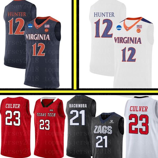 

virginia cavaliers 12 de'andre hunter jersey mens gonzaga bulldogs 21 rui hachimura 23 jarrett culver basketball-2020, Black