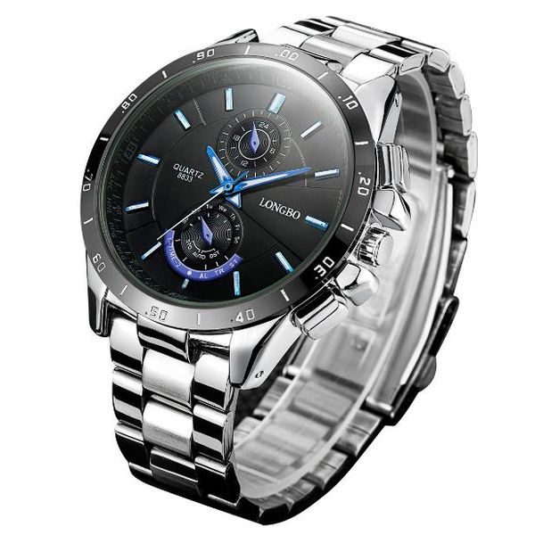 

8833 fashionable fluorescent men's steel band watch business waterproof quartz watch world time/luminous folding buckle, Slivery;brown