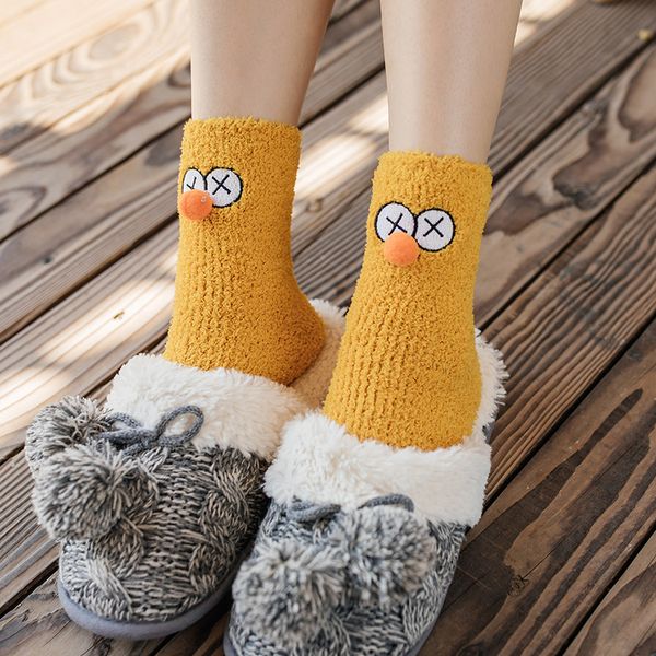 

trendy christmas gift cartoon bird 3d design fluffy coral velvet thick warm for women towel floor/sleeping sock sox, Black;white