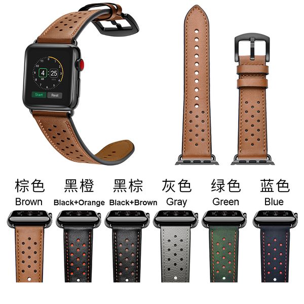 

gray color leather watch band 42mm 44mm for apple watch series 4 5 22mm width genuine leather watch strap bands for applewatch, Black;brown