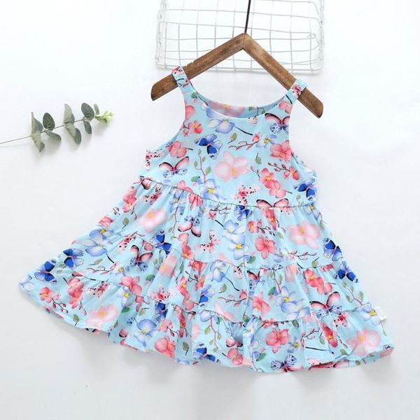 

fashion baby kids girls summer sleeveless o-neck flower print cake strap princess dress children sweet tutu dress clothes, Red;yellow