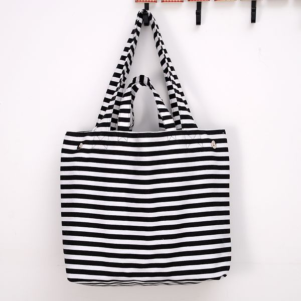 

2019 canvas fashion thickening women black and white stripes shoulder bag shopping tote flax cotton shopping bags maximal