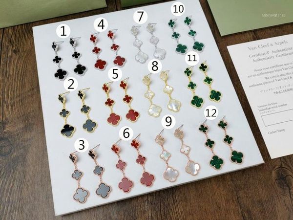 

earring three flower four leaf clover ear studs earrings asian gold plating 18k jewelry925 silver post1