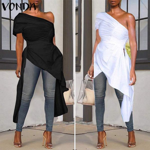 

retro blouses women asymmetrical off shoulder casual loose side zip party shirts 5xl bohemian blusas, White