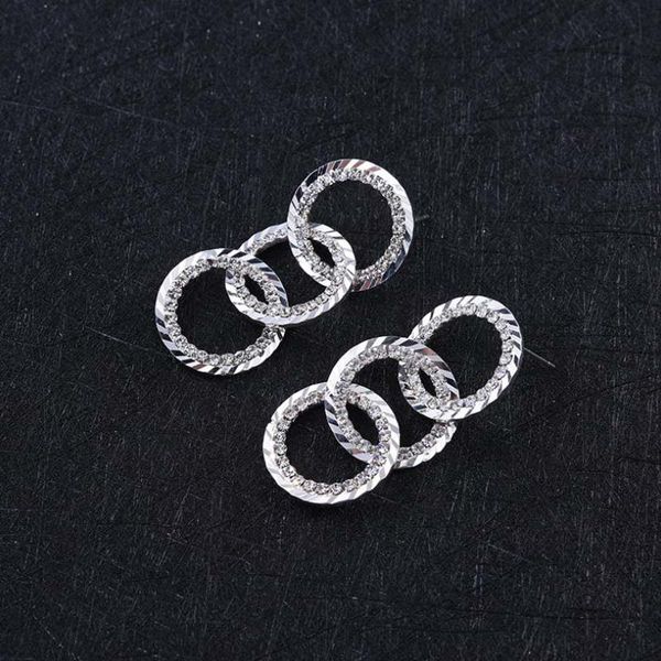 

stud earrings 2019 new arrival earrings elegant accessories full rhinestone circle for women brincos, Golden;silver