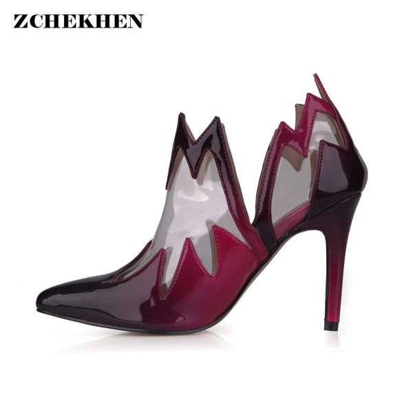 

transparent flame women high heel boots ladies pointed toe 9.8 heel wine red party wedding shoes stiletto pumps shoes, Black