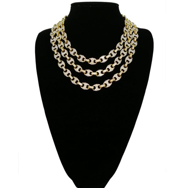 

hip hop 12mm gold silver color plated iced out puff marine anchpr chain link bling necklace for men