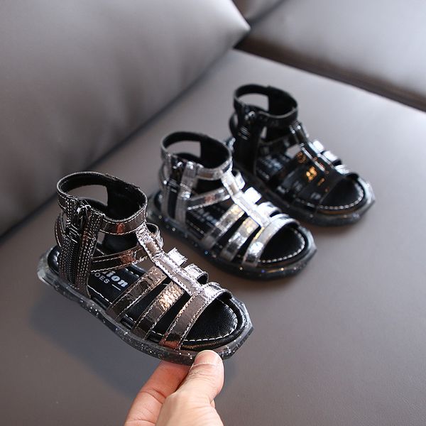 

summer girls roman sandals princess soft bottom beach shoes 1-3 years old children's shoes toddler sandals, Black;red