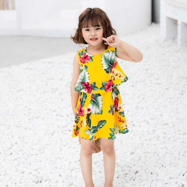 

fashion baby girl dress cute sweet floral dress vacation casual beach wear children clothes, Red;yellow