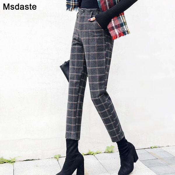 

women's pants & capris harem women 2021 autumn winter vintage plaid gray high waist female trousers s~3xl casual ankle-length woman woo, Black;white