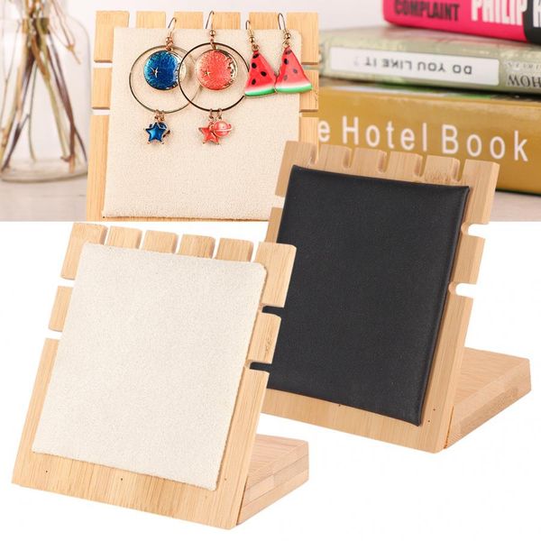 

5 slots simple wooden necklace earrings jewelry display board stand rack storage desk decor ornament jewelry organizer holder j, Black;blue