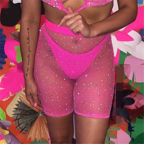 

women beach wear sets fishnet rhinestone bra + fishnet shorts + underwear swimwear swimsuit bikini cover up summer cover up