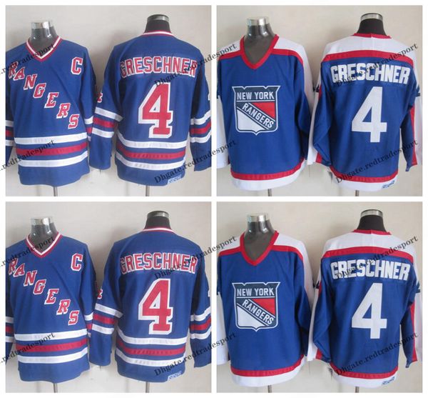 

vintage mens 1986 new york rangers ron greschner hockey jerseys 4 ron greschner navy blue stitched shirts m-xxxl c patch, Black;red