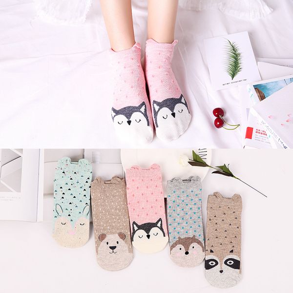 

2019 spring and summer new style no-show socks women's wazi stereo cartoon women's socks cat ear cotton short manu, Black;white