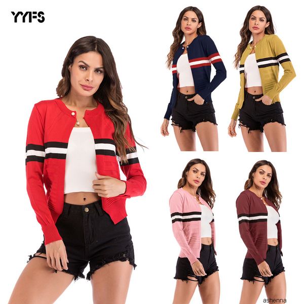 

womens designer sweater beaded contrast striped knit cardigan short long sleeve jacket women7fw6, White;black
