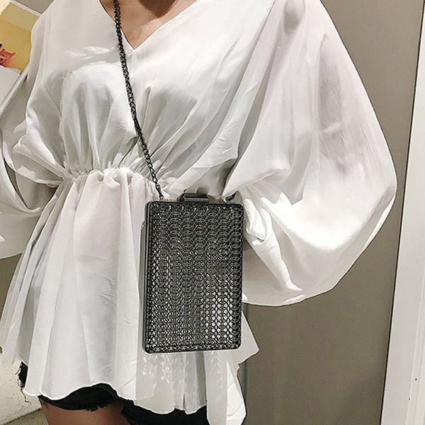 

shollow metal women shoulder bag gold cages square clutch evening ladies wedding party crossbody purse handbag