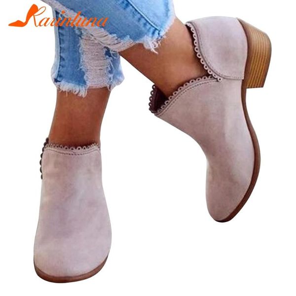 

karin 2020 new arrivals large size 43 slip-on chunky heels shoes woman boots female ruffles spring/autumn boots women shoes, Black