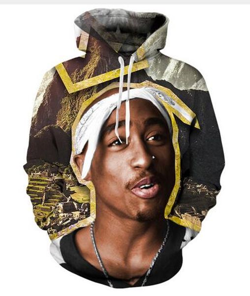 

new fashion hip hop sweatshirt men women 3d casual hoodies 2pac tupac harajuku style loose pullover hoodies usa0212, Black