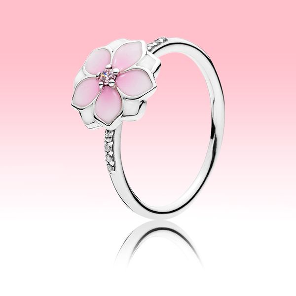 

pink flowers womens ring beautiful summer jewelry for pandora 925 sterling silver cz diamond girl rings with original box sets, Slivery;golden