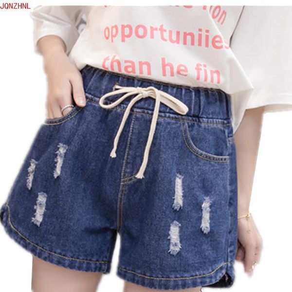 

summer women high waist elastic hole denim loose shorts wide leg casual shorts ladies denim jeans plus size women as1065, White;black
