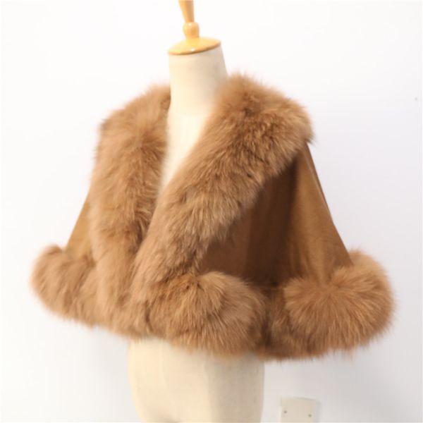 

child real fur trim length 40cm for age3-5 cashmere shawl, Red;brown