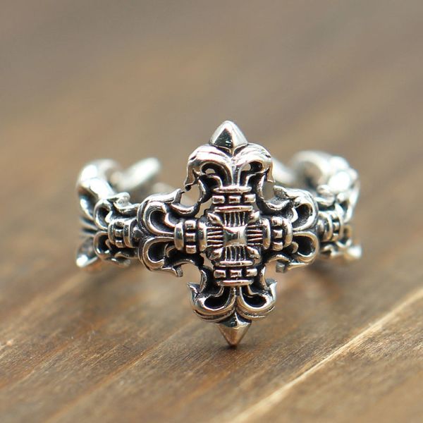 

personalized 925 sterling silver fine jewelry vintage american cross designer mens rings adjustable open gothic punk band rings