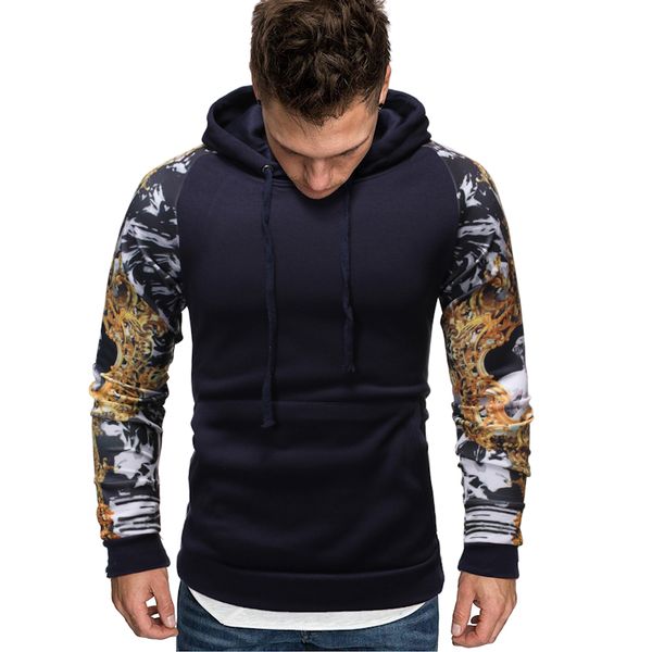 

laamei men sweatshirt floral printed streetwear moletom masculino hoodie sudadera hombre pullover patchwork sweatshirts homme, Black