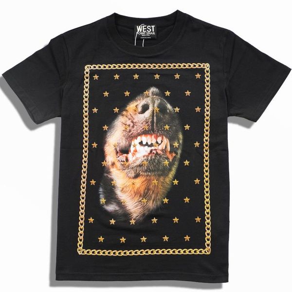 

2018 high new design mens golden chain star dog printed t рубашка с коротким рукавом футболка hip hop скейтборда паркур street хлопок футбол, White;black