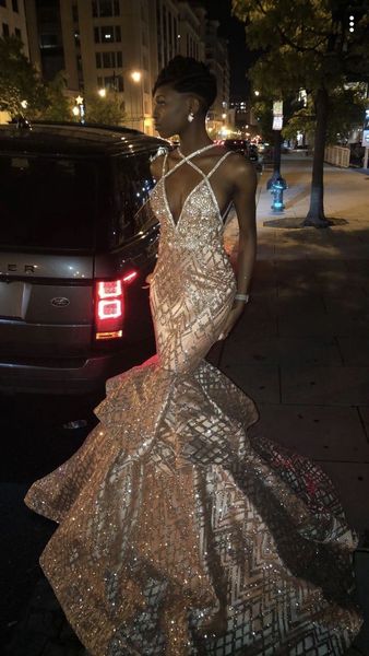 

2019 2k19 africa sequined gold mermaid evening dresses celebrity formal party gown sleeveless special occasion prom dress, Black;red