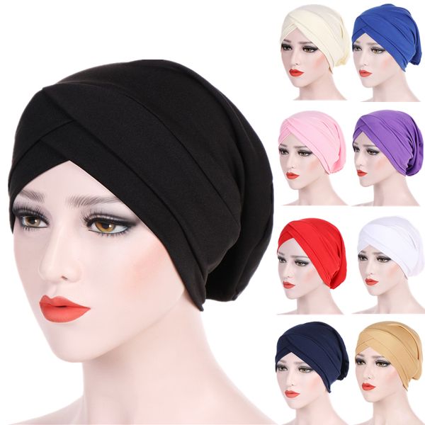 

muslim womens solid stretch turban hat scarf headwear cap head wrap beanies chemo hair accessories turbante