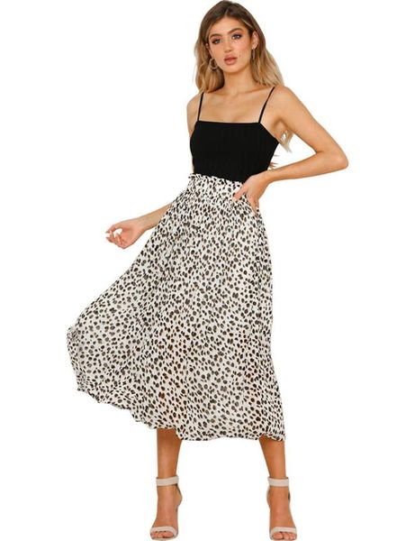 

новая весна лето повседневная длинные белые юбки женщины полный точечный узор лодыжки длина эластичный колледж юбка девушка, Black