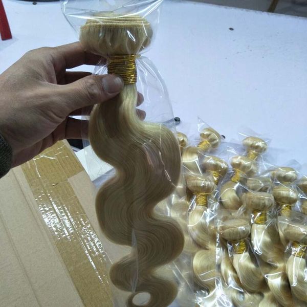 

blonde body wave hair weave 100% human hair color 613# double weft no shedding tangle 3 bundles lot, dhl, Black