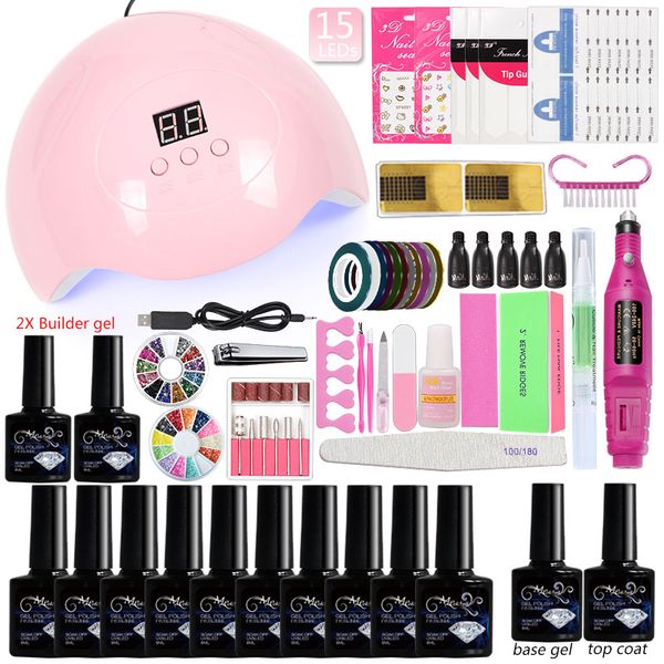

nail set for manicure nail extension uv gel manicure kit 10 colors gel polish base coat kits builder polygel set