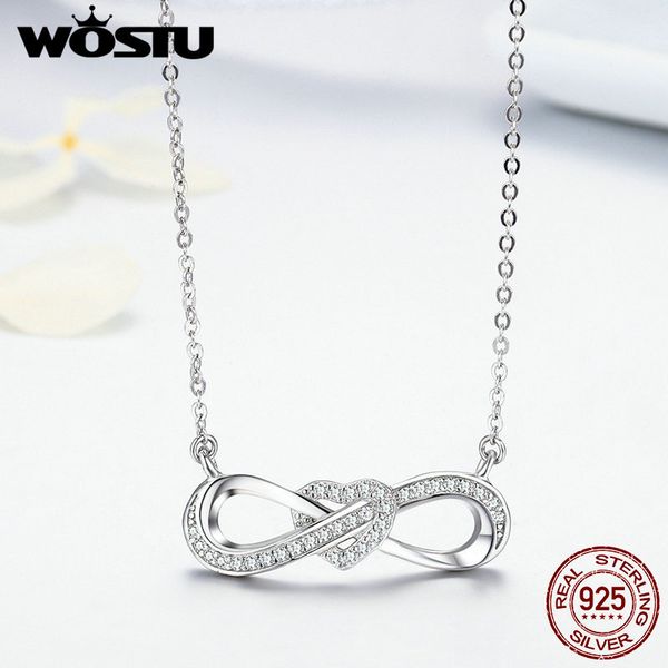 

wostu real 100% 925 sterling silver endless love clear cz heart pendant necklaces luxury fine for women fashion jewelry gift
