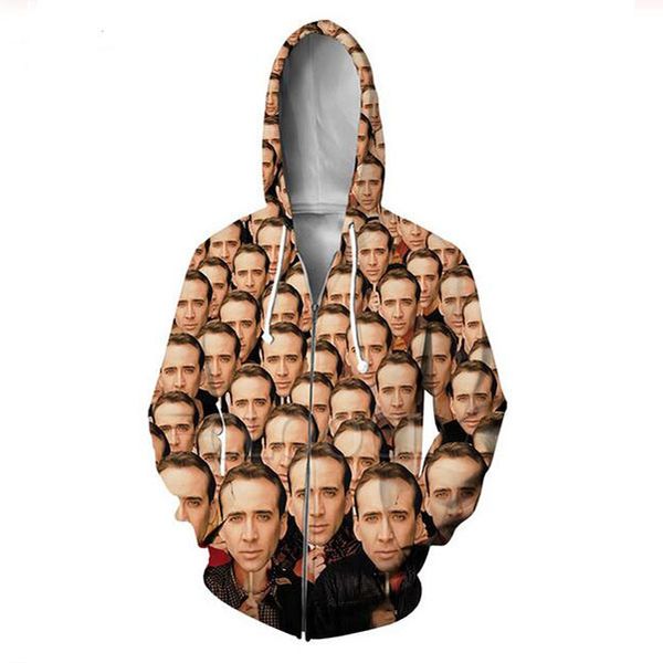 

2020 new fashion sweatshirt hoodies men women the giant blown up face of nicolas cage sweatshirts oversized zip jacket clothes, Black;brown