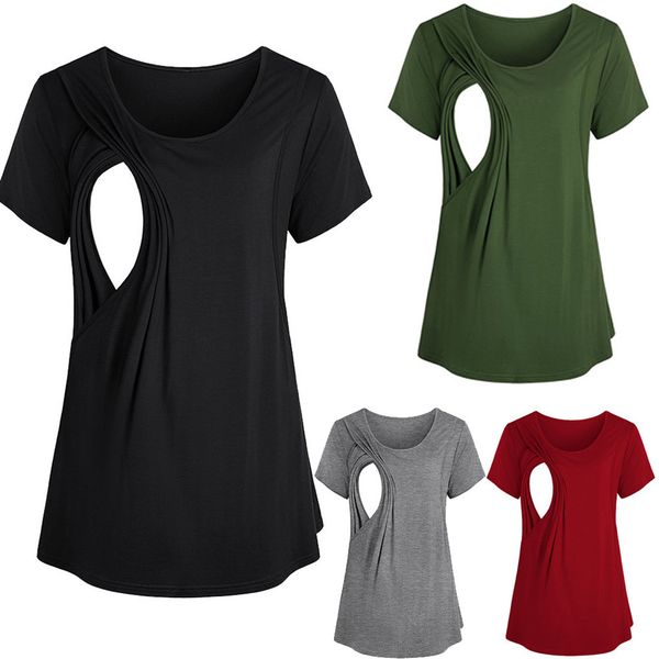 

telotuny women pregnant maternity nursing breastfeeding shirt blouse elegant women short sleeve pregnant cloth high quality, White